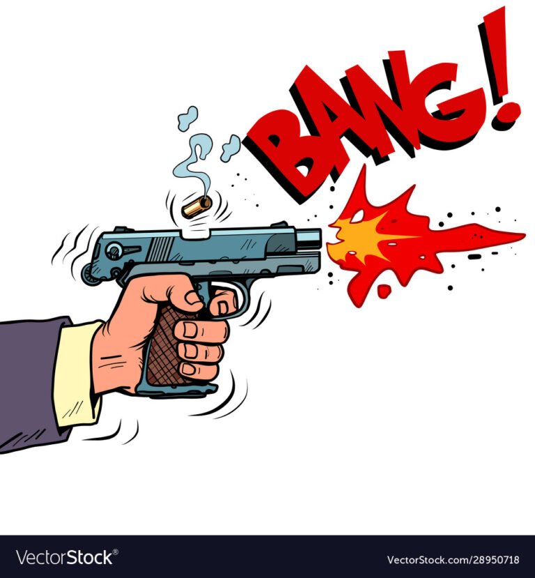 Shot from a gun comic style. Attack bullet attack
