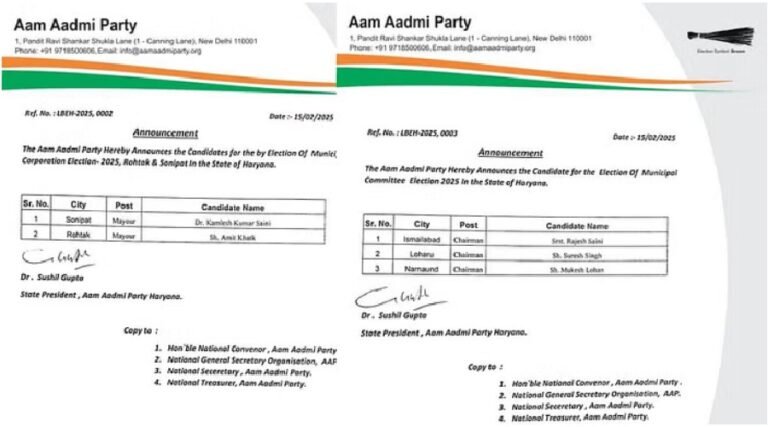 aap haryana nagr nikay election
