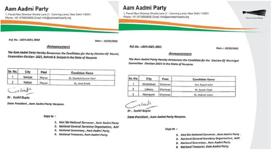 aap haryana nagr nikay election