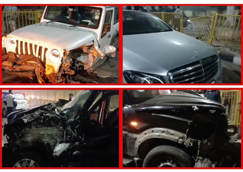 scorpio thar mercedes accident faridabad
